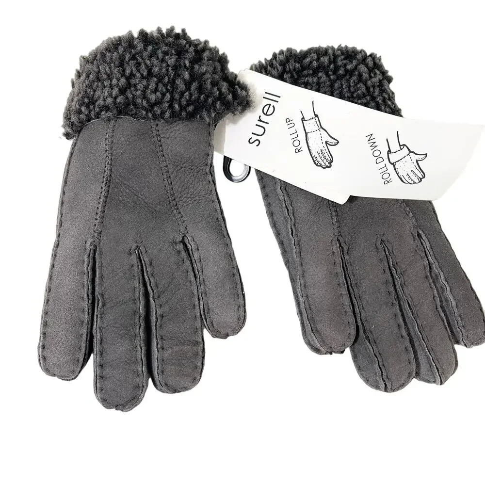 Surell Gray Shearling Lamb Sheepskin Gloves NWT size Medium